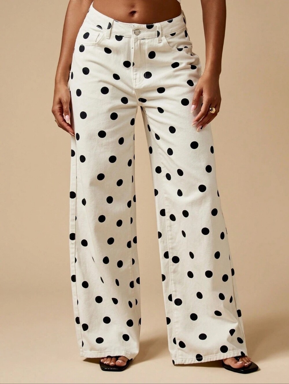 Ivory Polka Dot Wide-Leg Jeans